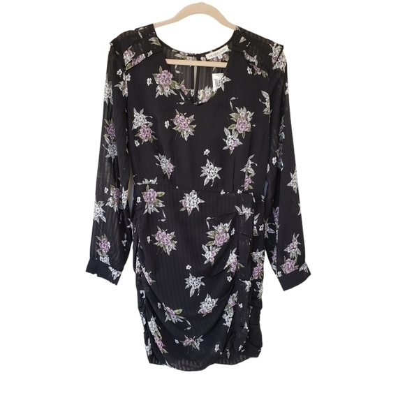 Heartloom Long Sleeve Ruffled Floral Chiffon Shutter Skirt Mini Dress - Picture 3 of 13